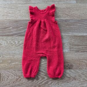 Baby Gap Red Knit Flutter Sleeve Sweater Romper In Modern Red Size 3-6 Months